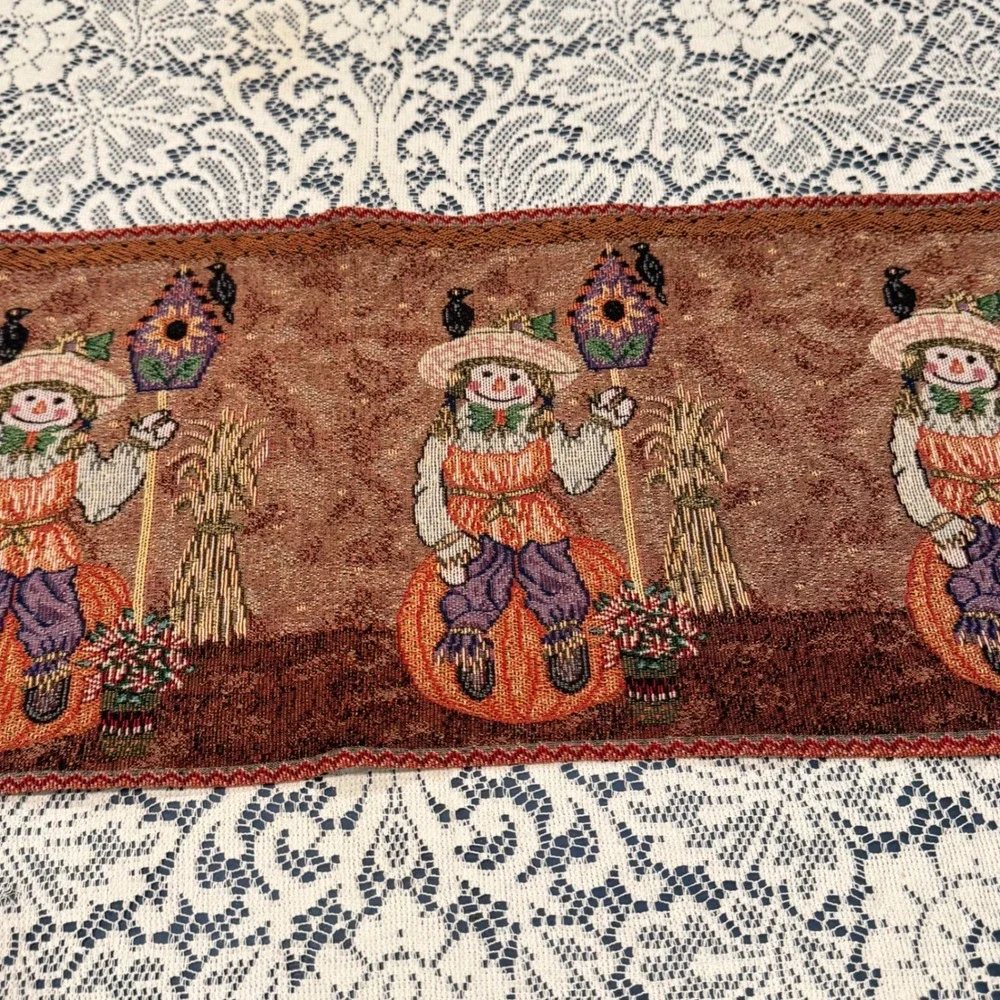 Scarecrow on Pumpkin Tapestry Table Runner Halloween Autumn‎ Fall Harvest